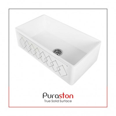 Puraston single bowl white PMMA acrylic interior design front apron kitchen sink for USA