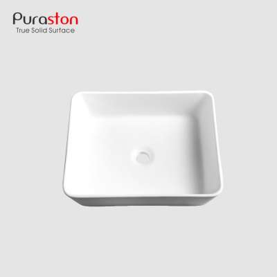 Puraston rectangular natural hand made matt stone bathroom wash basin with optional faucet